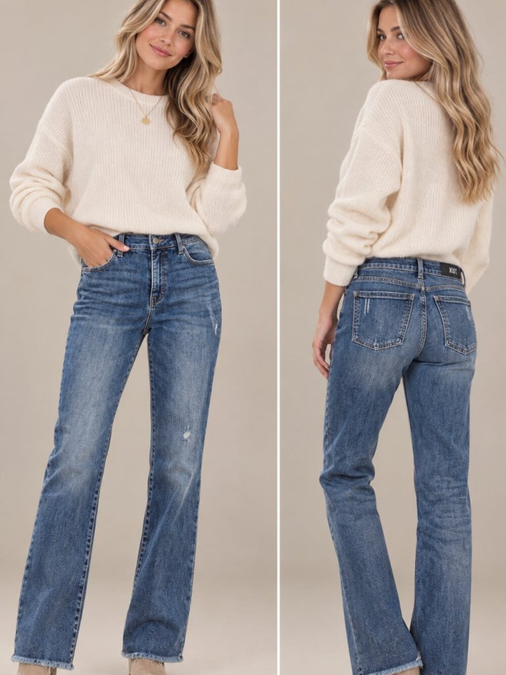 KUT from the Kloth Kelsey Fab AB Ankle Flare Jeans Size 4 Blue Raw Hem